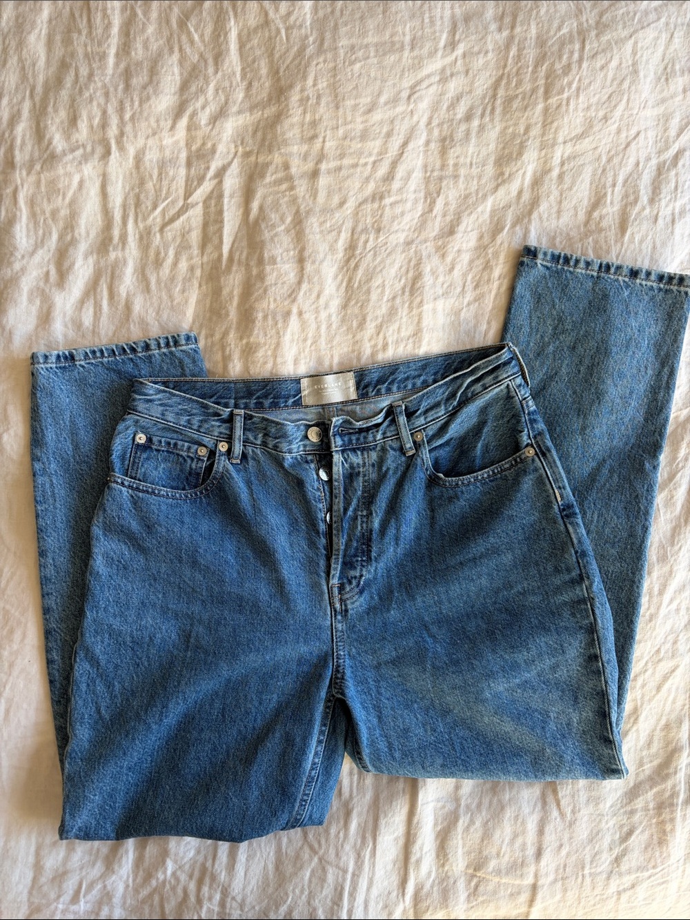 Everlane High-Rise Straight Jeans in Blue Denim